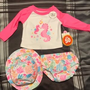 BNWT baby girl 3pc set size 0-3 month (swim diaper, rash guard & sunhat UPF 50)